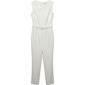 NWT Alexa B Nites Ivory Asymmetric Draped Neck Belted Wide Leg Jumpsuit Size 10